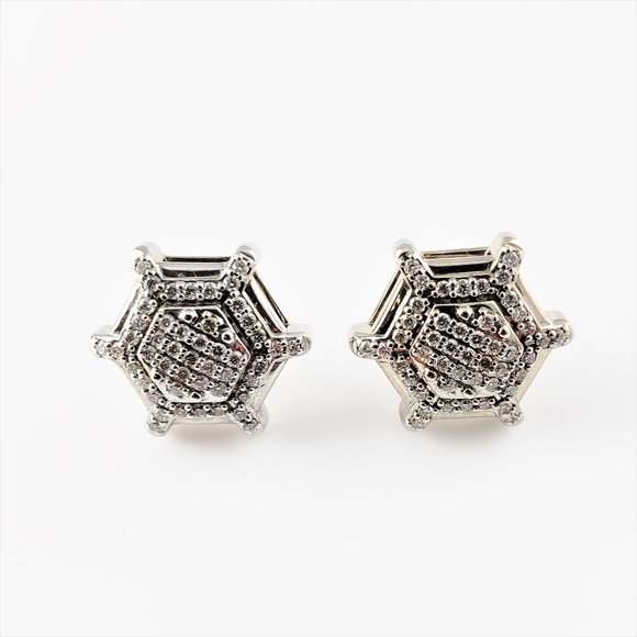 Vintage 10 Karat White Gold and Diamond Earrings #7835